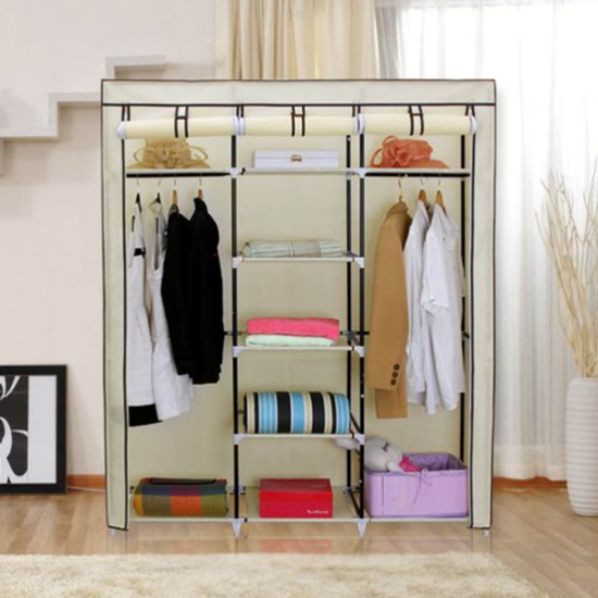 Ojai Canvas Effect Wardrobe With Storage Shelves In Grey | FiF