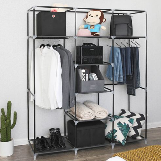 Ojai Canvas Clothes Wardrobe With Clothes Hanging Rail In Grey_3