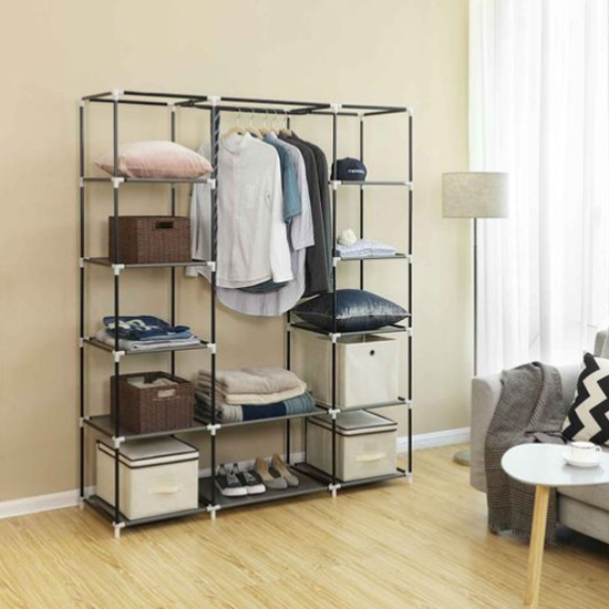Ojai Canvas Effect Wardrobe With Storage Shelves In Grey_2