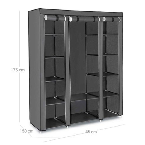 Ojai Canvas Effect Wardrobe With Storage Shelves In Grey_6