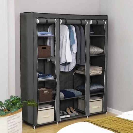 Ojai Canvas Effect Wardrobe With Storage Shelves In Grey_1