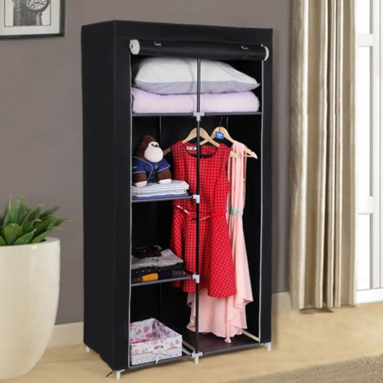 Ojai Double Canvas Interior Adjustable Wardrobe In Black FiF