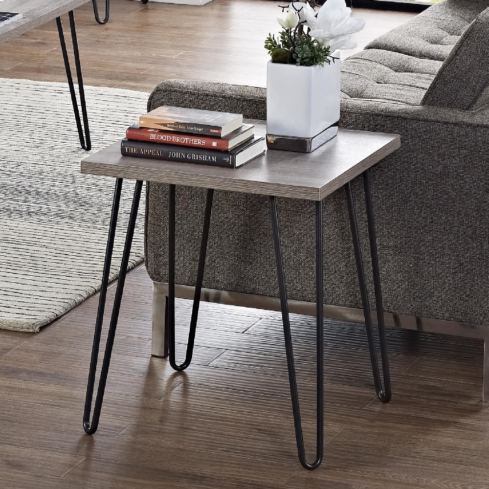 Read more about Ojai wooden side table with black legs in grey oak