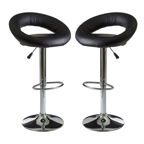 Okab Black Faux Leather Bar Stools In A Pair