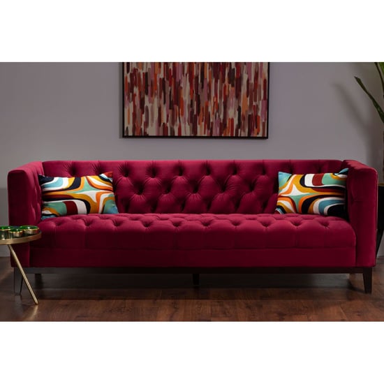 Photo of Okab upholstered velvet 3 seater sofa in red