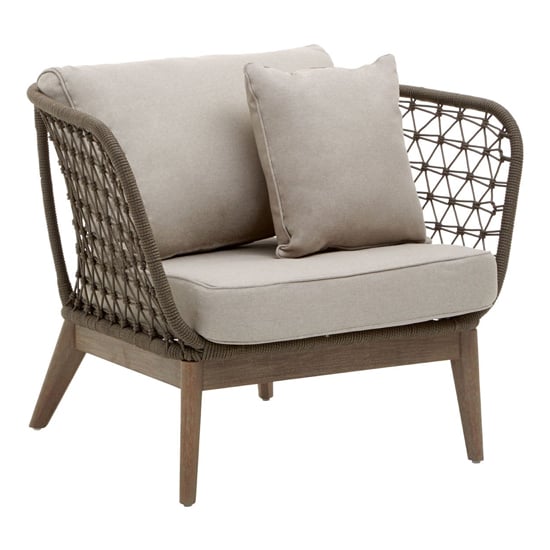 Photo of Okala woven armchair with grey fabric cushion in natural