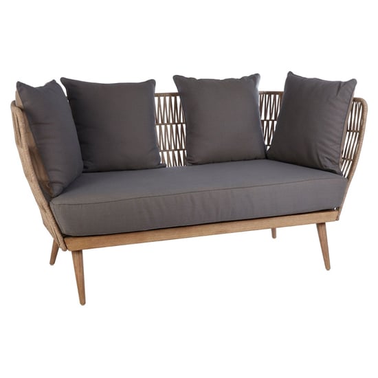 Okala Woven Rope 3 Seater Sofa With Wooden Frame In Dark Grey