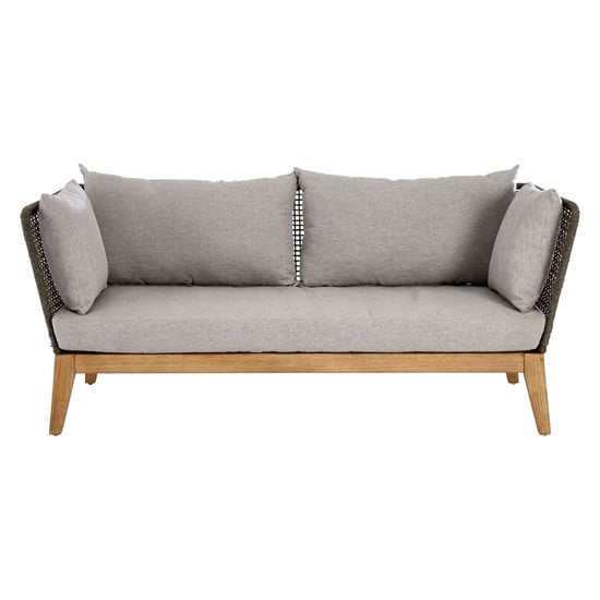 Okala Woven Rope 3 Seater Sofa With Wooden Frame In Light Grey