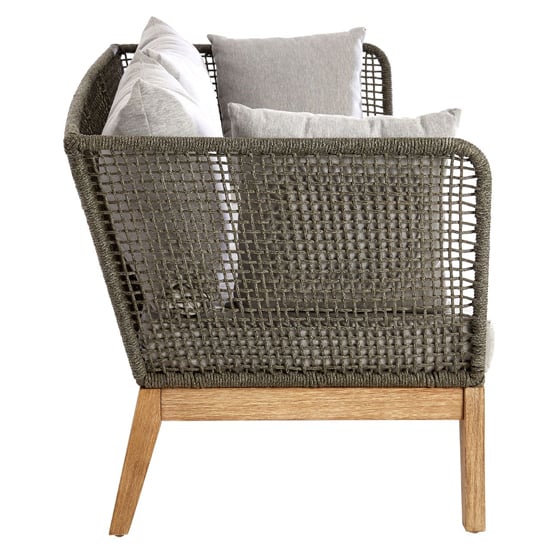 Okala Woven Rope 3 Seater Sofa With Wooden Frame In Light Grey