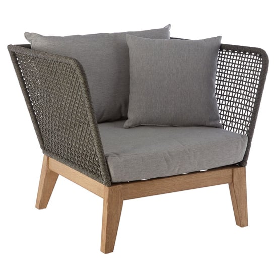 Photo of Okala woven rope armchair with wooden frame in light grey