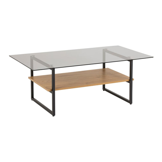 Okai Rectangular Smoked Glass Coffee Table With Oak Undershelf