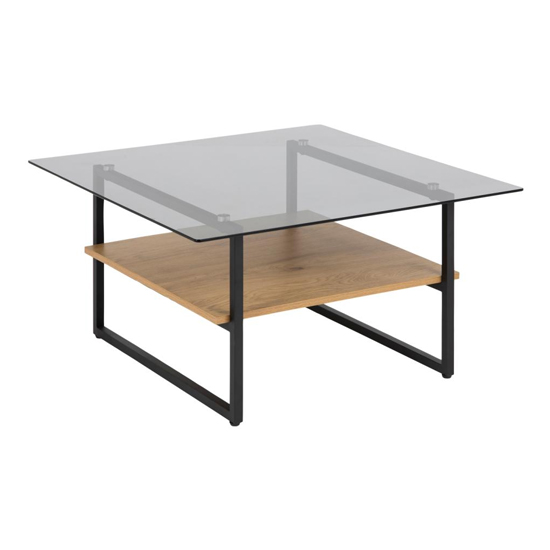 Product photograph of Okai Square Smoked Glass Coffee Table With Oak Undershelf from Furniture in Fashion