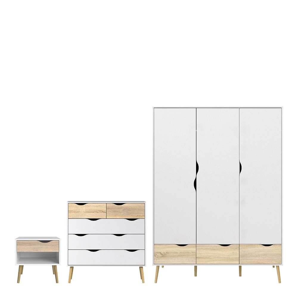 Read more about Okla wooden bedroom set with 3 doors wardrobe in white and oak
