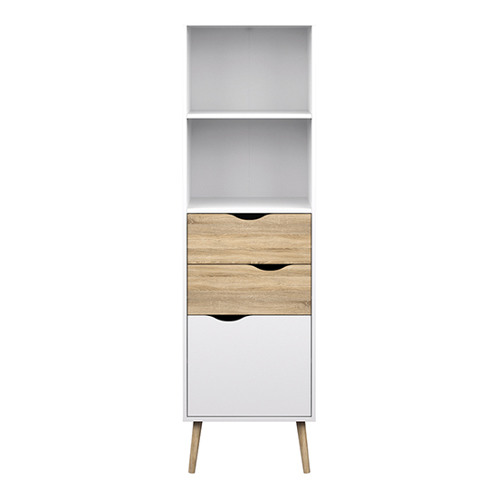 Oklo Wooden Bookcase With 1 Door 2 Drawers In White And Oak