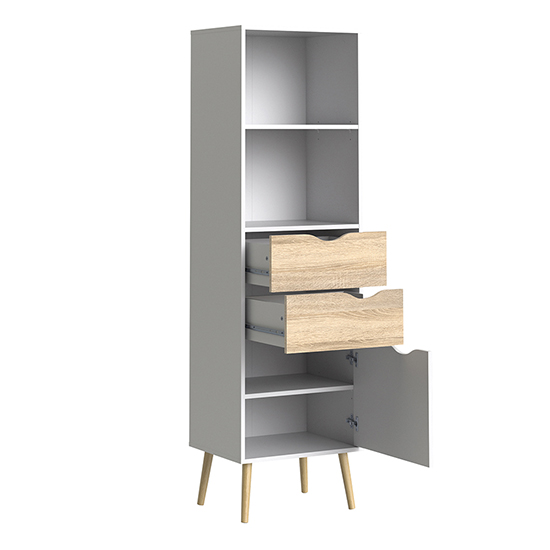 Oklo Wooden Bookcase With 1 Door 2 Drawers In White And Oak