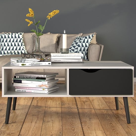 Photo of Oklo 1 drawer storage coffee table in white and matt black