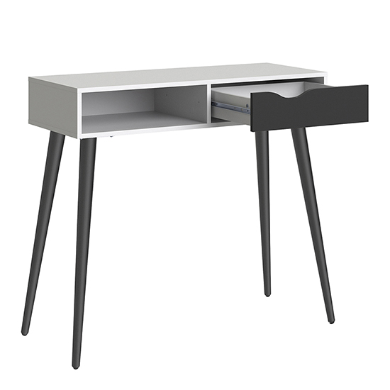 Oklo 1 Drawer 1 Shelf Console Table In White And Matt Black_3