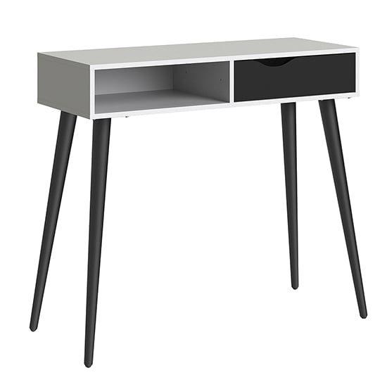 Read more about Oklo 1 drawer 1 shelf console table in white and matt black