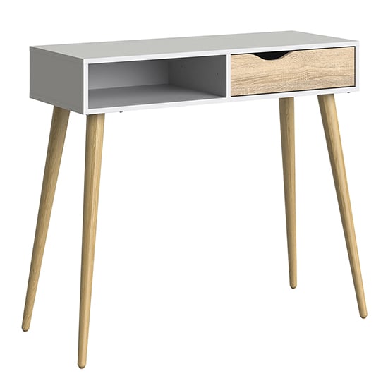 Oklo 1 Drawer 1 Shelf Console Table In White And Oak