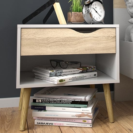 Oklo Wooden 1 Drawer Bedside Cabinet In White And Oak