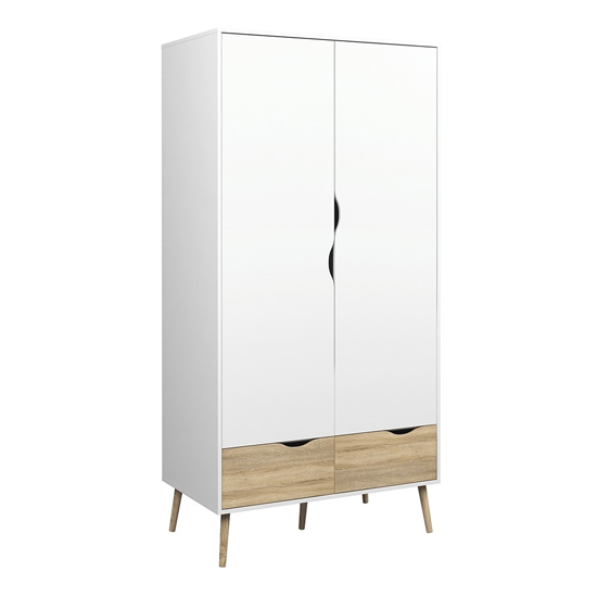 Oklo Wooden Wardrobe With 2 Doors 2 Drawers In White And Oak