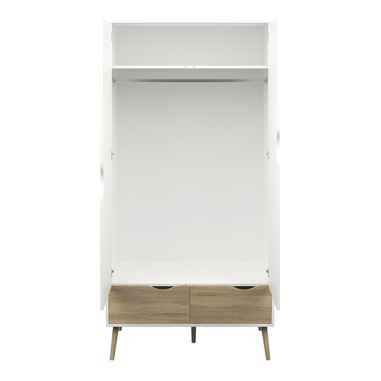Oklo Wooden Wardrobe With 2 Doors 2 Drawers In White And Oak