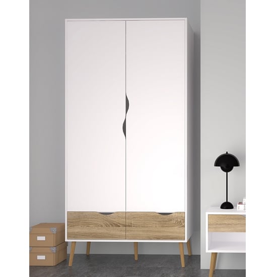Product photograph of Oklo Wooden 2 Doors 2 Drawers Wardrobe In White And Oak from Furniture in Fashion