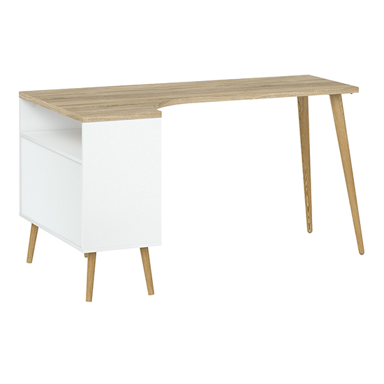 Oklo Wooden Laptop Desk With 2 Drawers In White And Oak