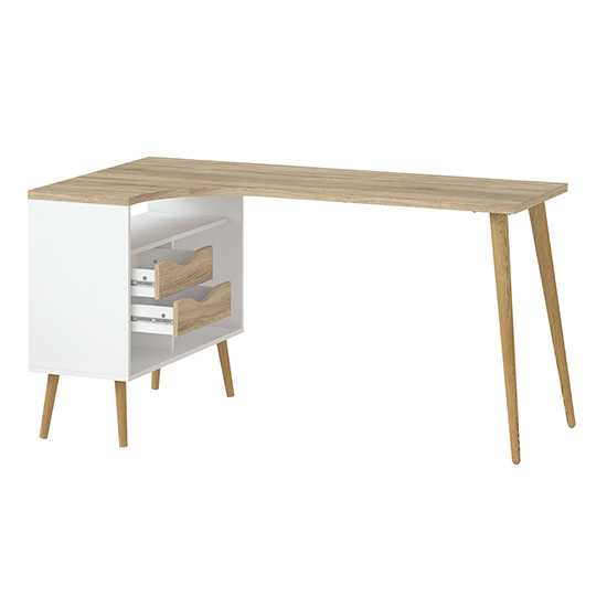 Oklo Wooden Laptop Desk With 2 Drawers In White And Oak