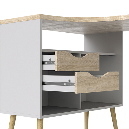 Oklo Wooden Laptop Desk With 2 Drawers In White And Oak