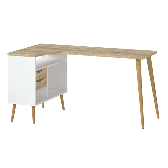 Read more about Oklo wooden laptop desk with 2 drawers in white and oak