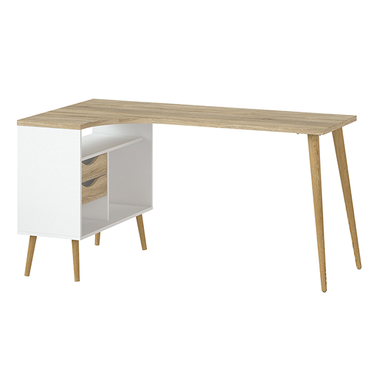 Read more about Oklo 2 drawers computer desk in white and oak