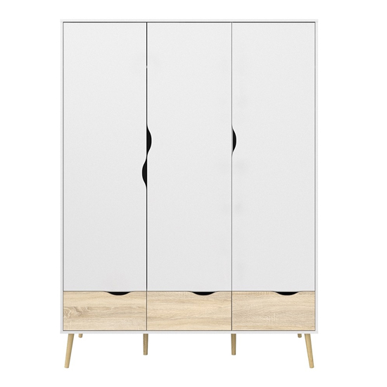 Oklo Wooden Wardrobe With 3 Doors 3 Drawers In White And Oak