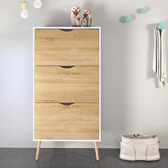 Photo of Oklo wooden 3 drawers shoe storage cabinet in white and oak