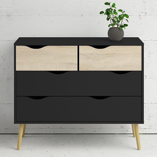 Oklo Wooden Chest Of 4 Drawers In Black And Oak