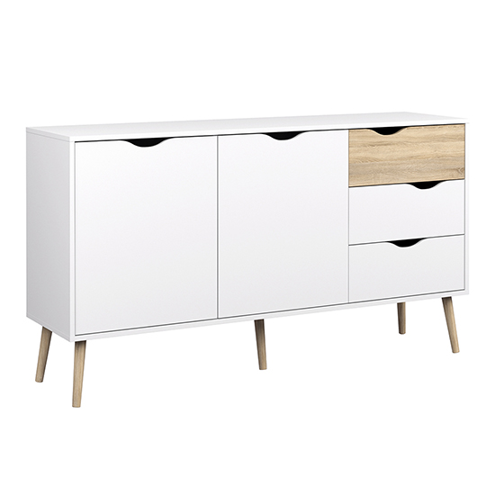 Oklo Wooden Sideboard With 2 Doors 3 Drawers In White And Oak