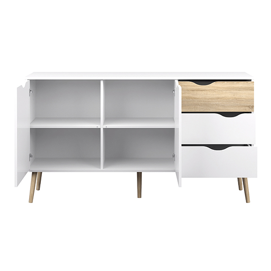 Oklo Wooden Sideboard With 2 Doors 3 Drawers In White And Oak