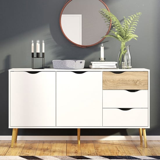 Product photograph of Oklo Large 2 Doors 3 Drawers Sideboard In White And Oak from Furniture in Fashion