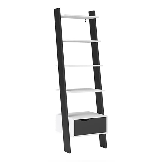 Read more about Oklo leaning 1 drawer bookcase in white and matt black