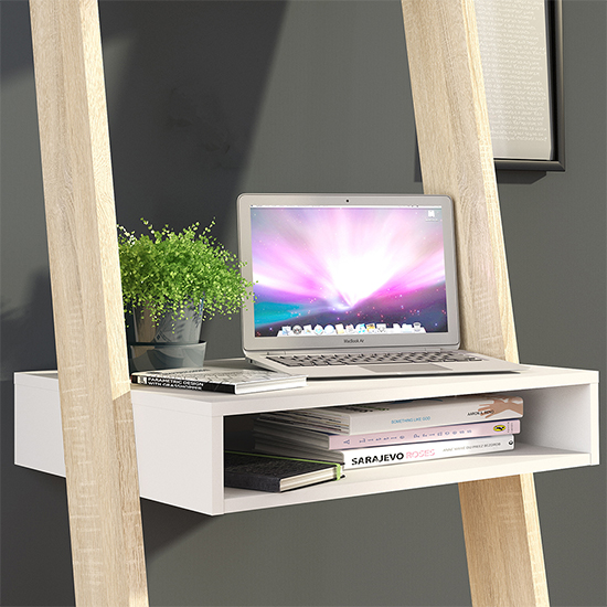 Oklo Leaning Computer Desk In White And Oak Furniture in Fashion