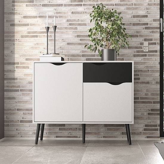 Oklo Small 2 Doors 1 Drawer Sideboard In White And Matt Black