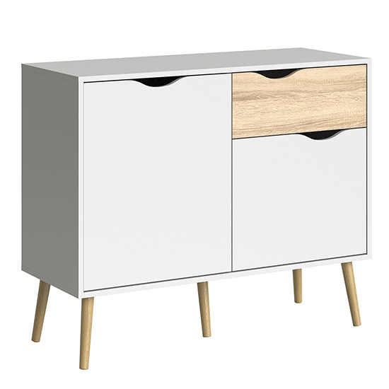 Oklo Wooden Sideboard With 2 Doors 1 Drawer In White And Oak