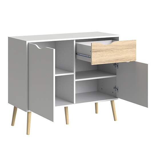 Oklo Wooden Sideboard With 2 Doors 1 Drawer In White And Oak