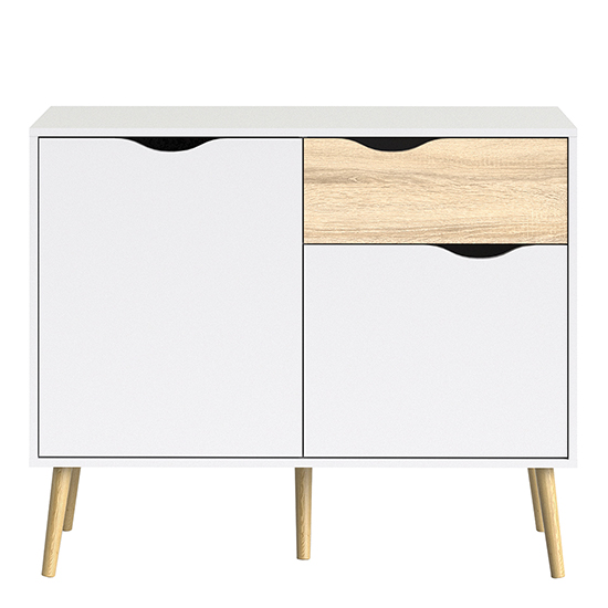 Oklo Wooden Sideboard With 2 Doors 1 Drawer In White And Oak