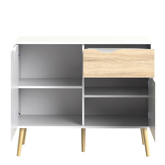 Oklo Wooden Sideboard With 2 Doors 1 Drawer In White And Oak