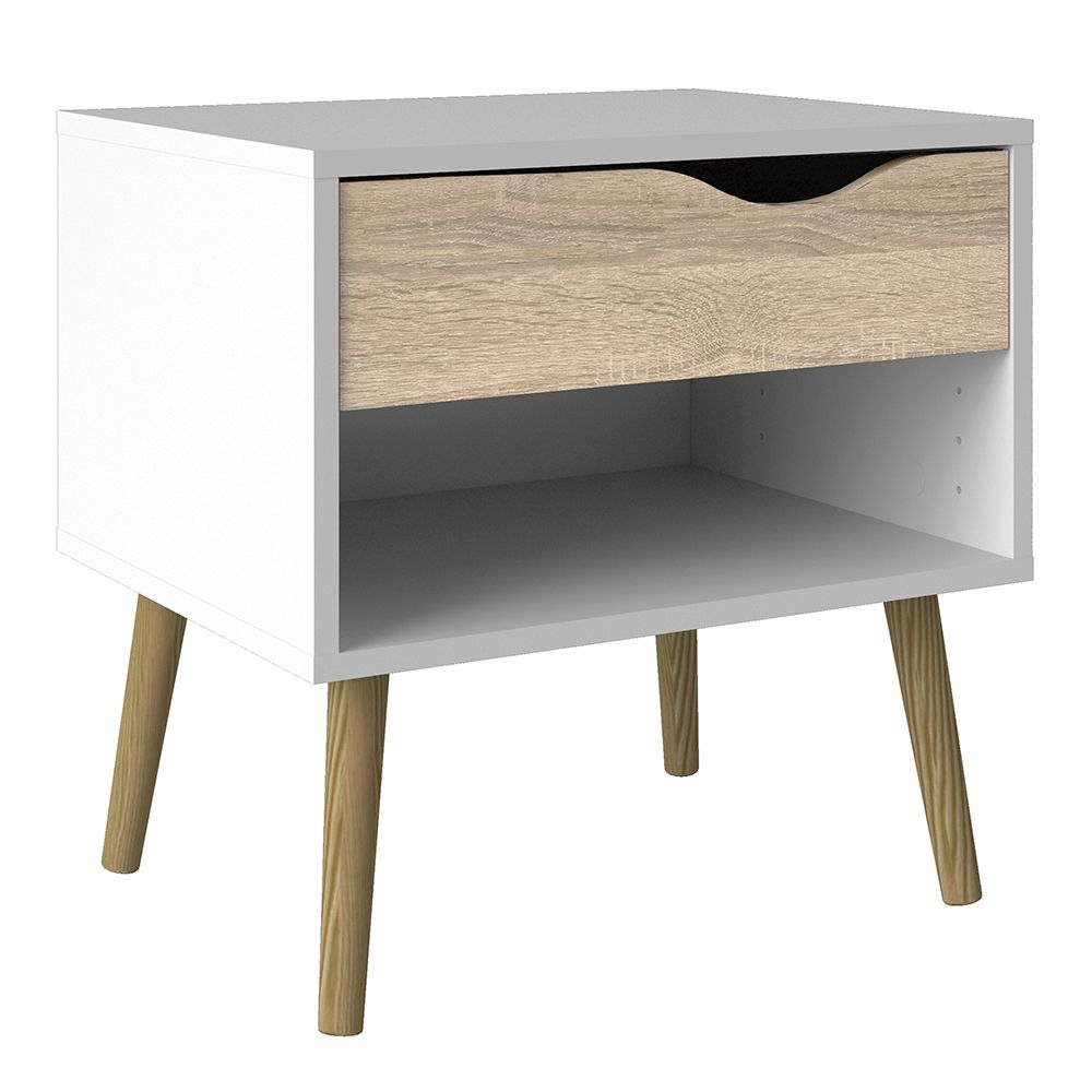 Oklo Wooden Bedside Cabinet with 1 Drawer In White And Oak