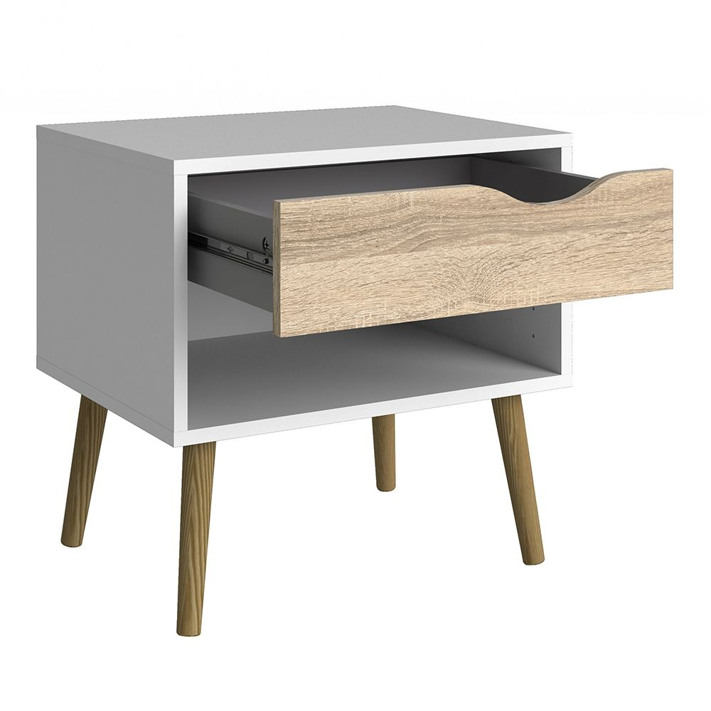 Oklo Wooden Bedside Cabinet with 1 Drawer In White And Oak