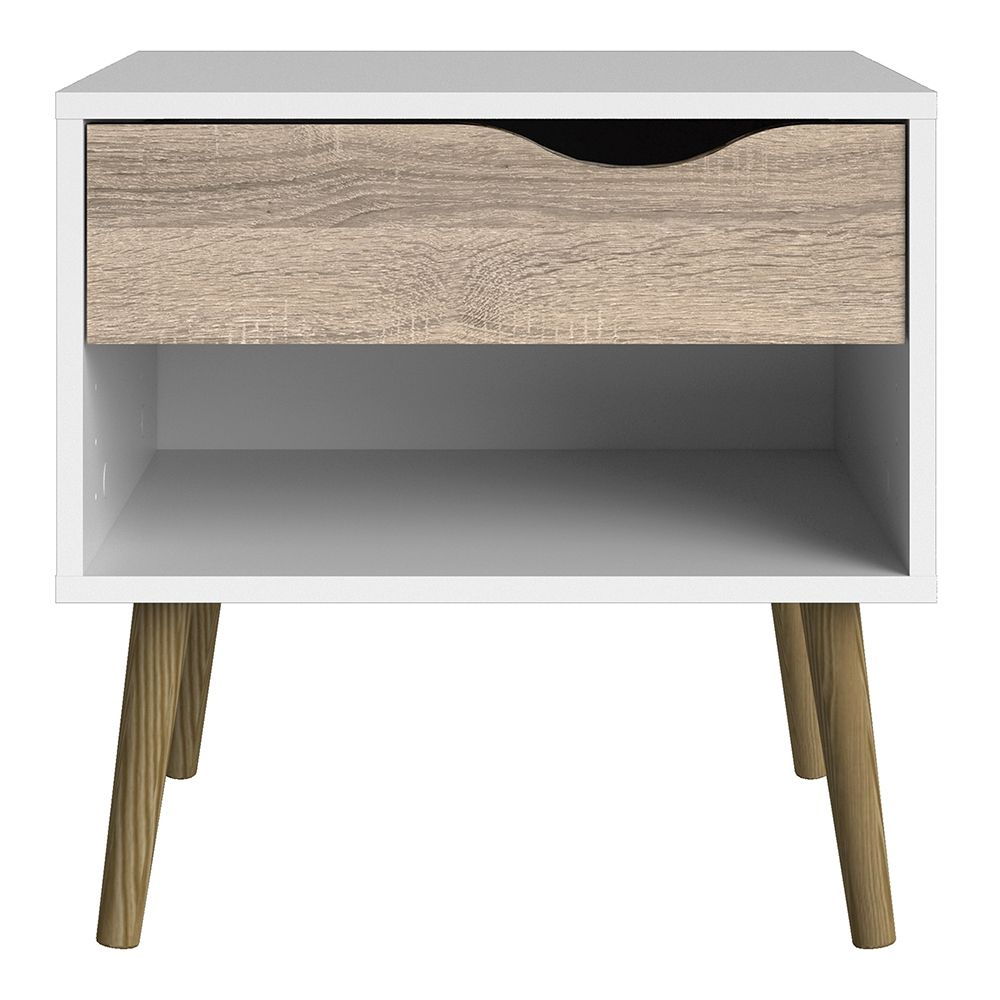 Oklo Wooden Bedside Cabinet with 1 Drawer In White And Oak