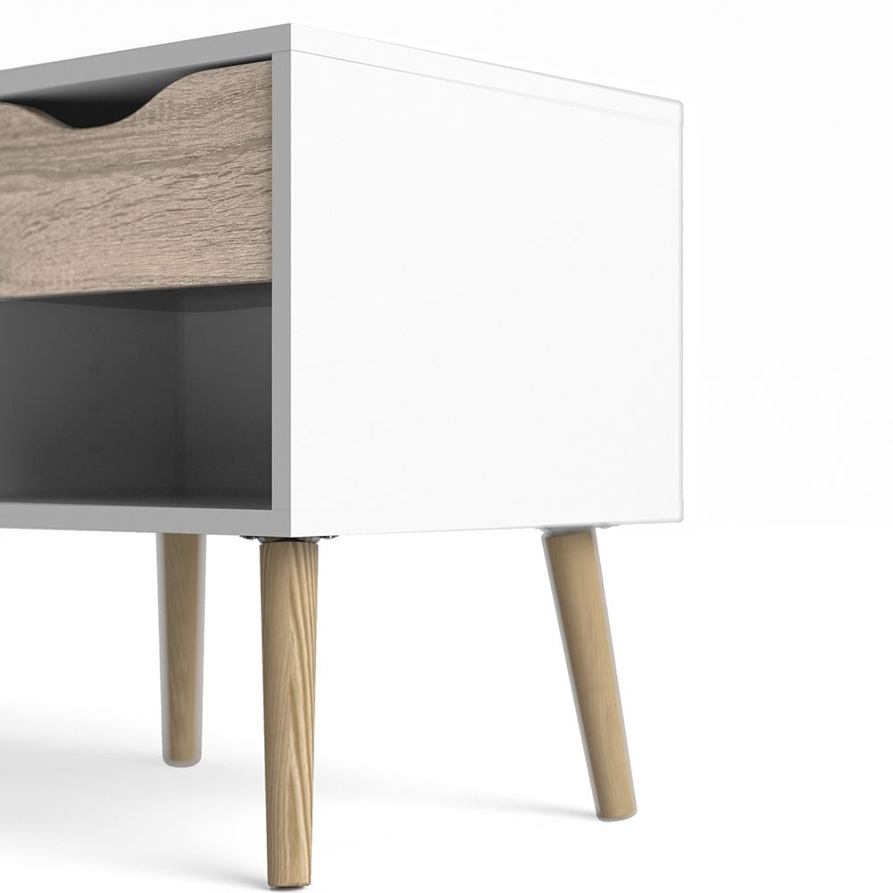 Oklo Wooden Bedside Cabinet with 1 Drawer In White And Oak