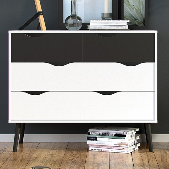 Oklo Wooden Chest Of 4 Drawers In White And Matt Black thumbnail